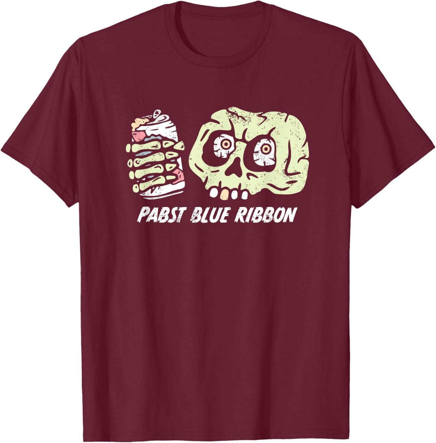 Pabst Blue Ribbon | Halloween Skull Can T-Shirt - T-Shirt | Maroon