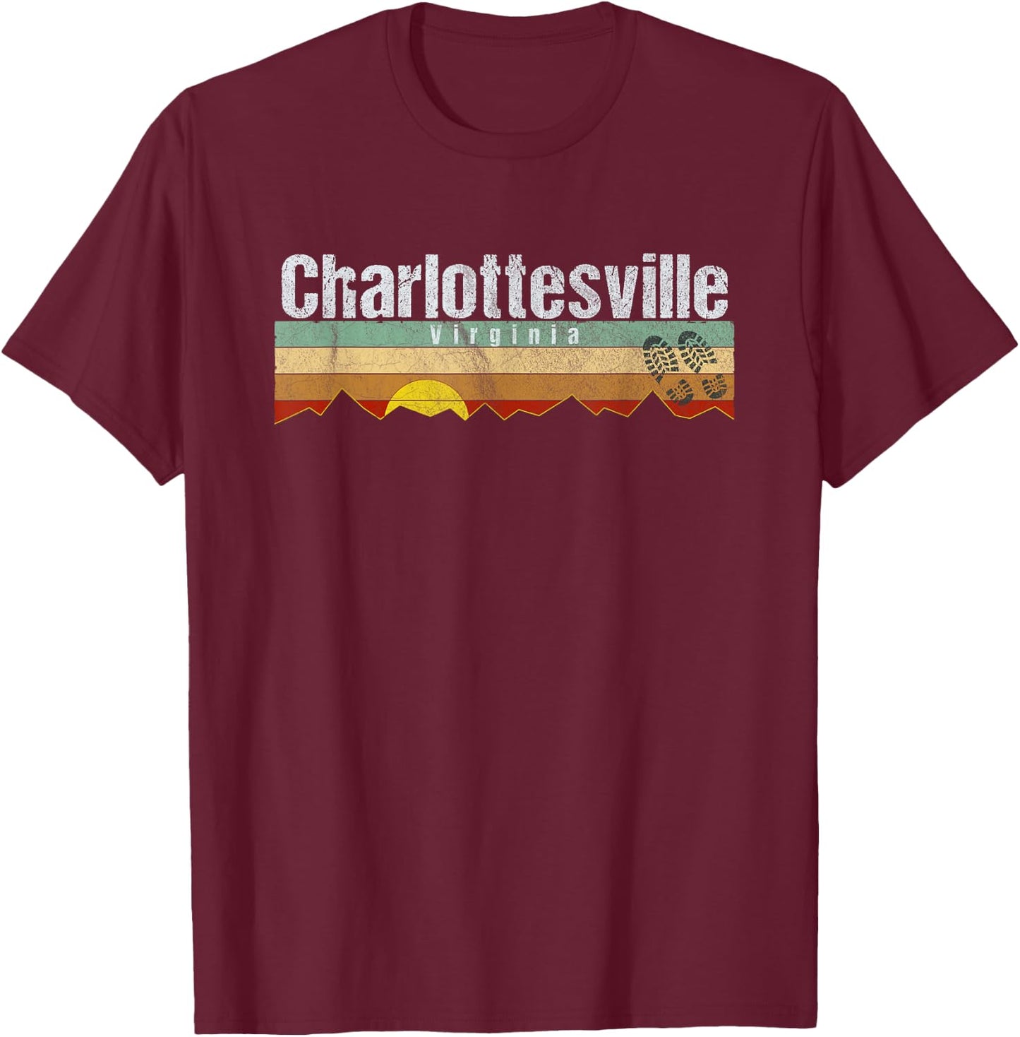 Charlottesville, VA Vintage Hiking Gift T-Shirt - T-Shirt | Maroon