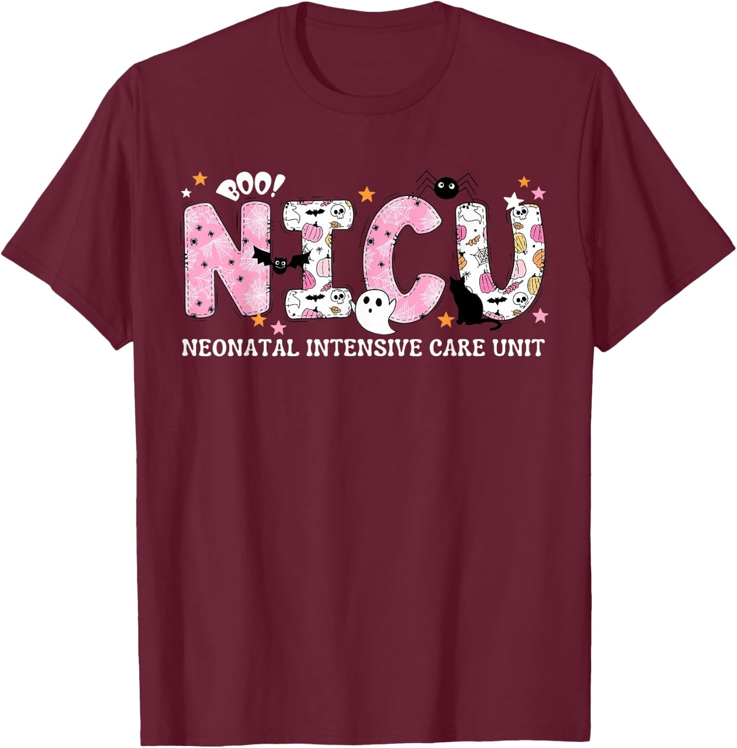 NICU Nurse Halloween Spooky Pumpkin Neonatal Intensive Care T-Shirt - T-Shirt | Maroon