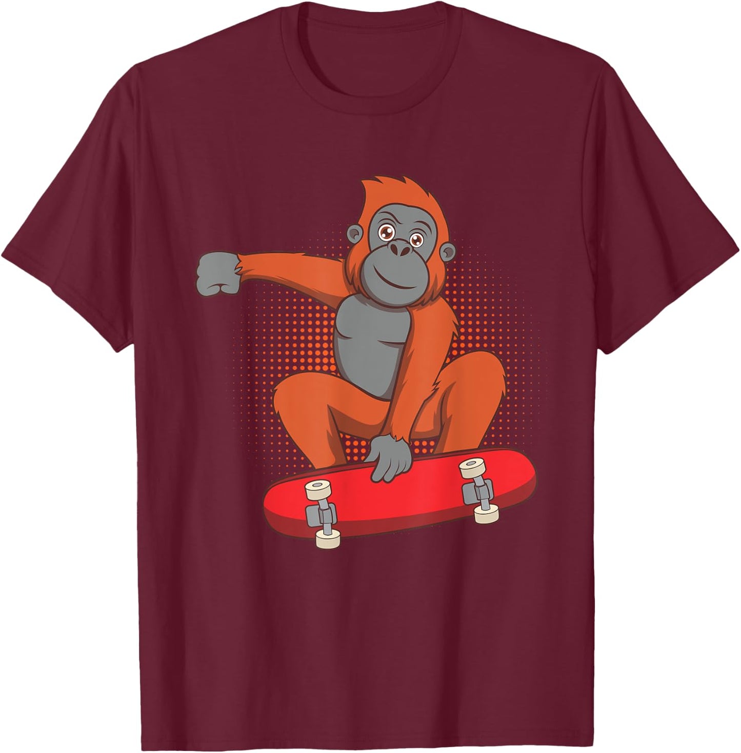 Orangutan Skating Funny Skateboard Monkey T-Shirt - T-Shirt | Maroon