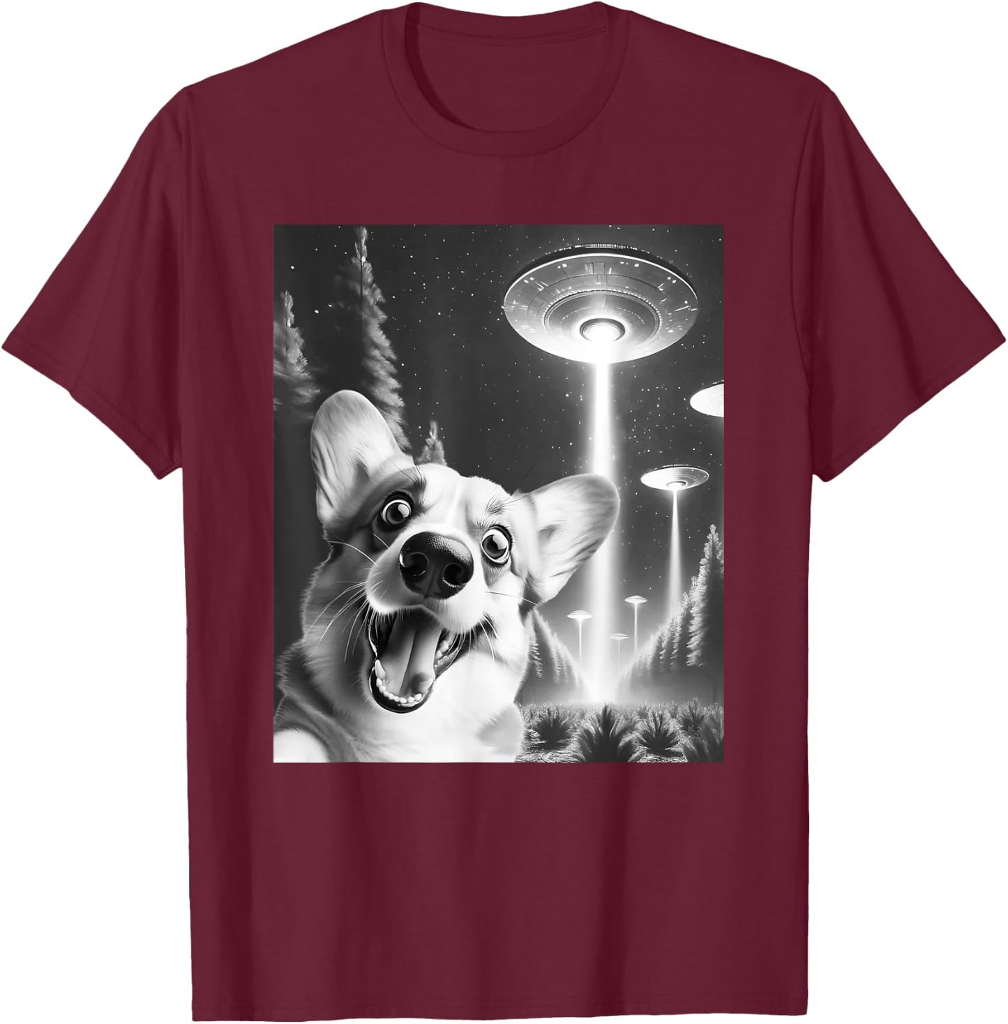 Funny Corgi Alien UFO Taking a Selfie Dog Mom Dad T-Shirt - T-Shirt | Maroon