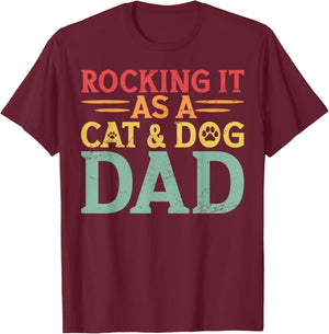 Cat And Dog Dad Fur Dad Father's Day Men Women T-Shirt - T-Shirt | Maroon