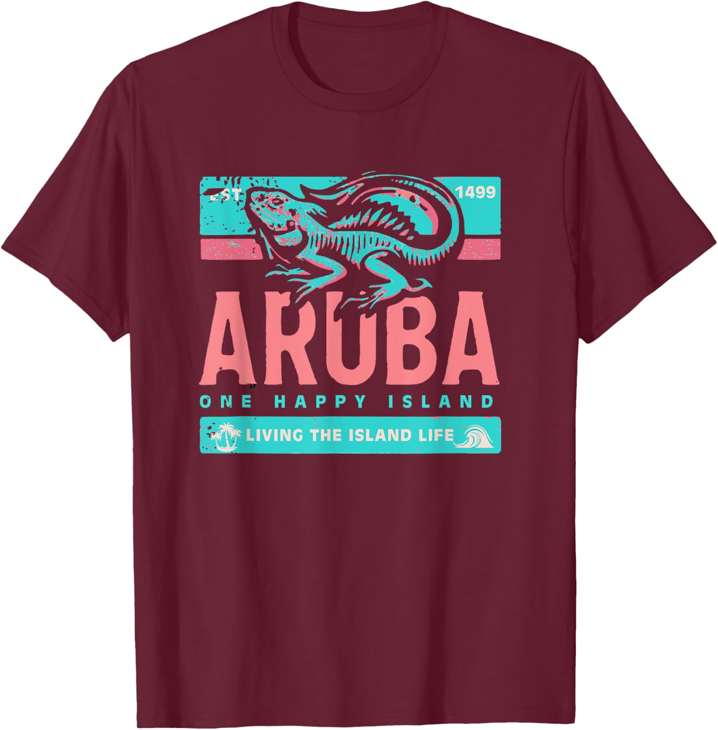 One Happy Island Aruba Shirt Iguana Chill Style Vintage T-Shirt - T-Shirt | Maroon