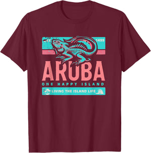 One Happy Island Aruba Shirt Iguana Chill Style Vintage T-Shirt - T-Shirt | Maroon