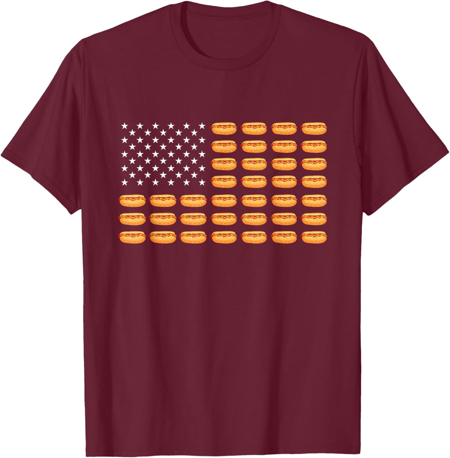 Hot Dog American Flag - Hot Dog Lover Fast Food Wiener T-Shirt - T-Shirt | Maroon