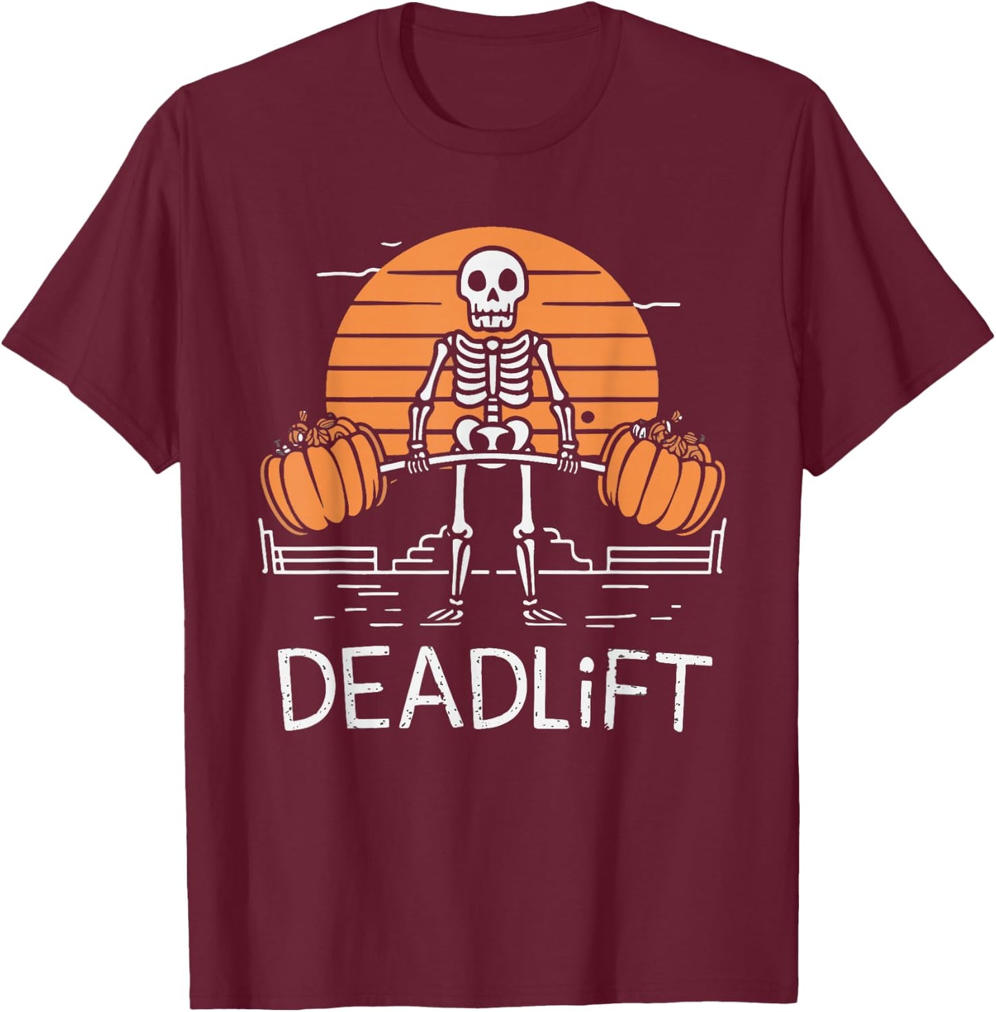 Skeleton Deadlift Spooky Weightlifting Workout T-Shirt - T-Shirt | Maroon