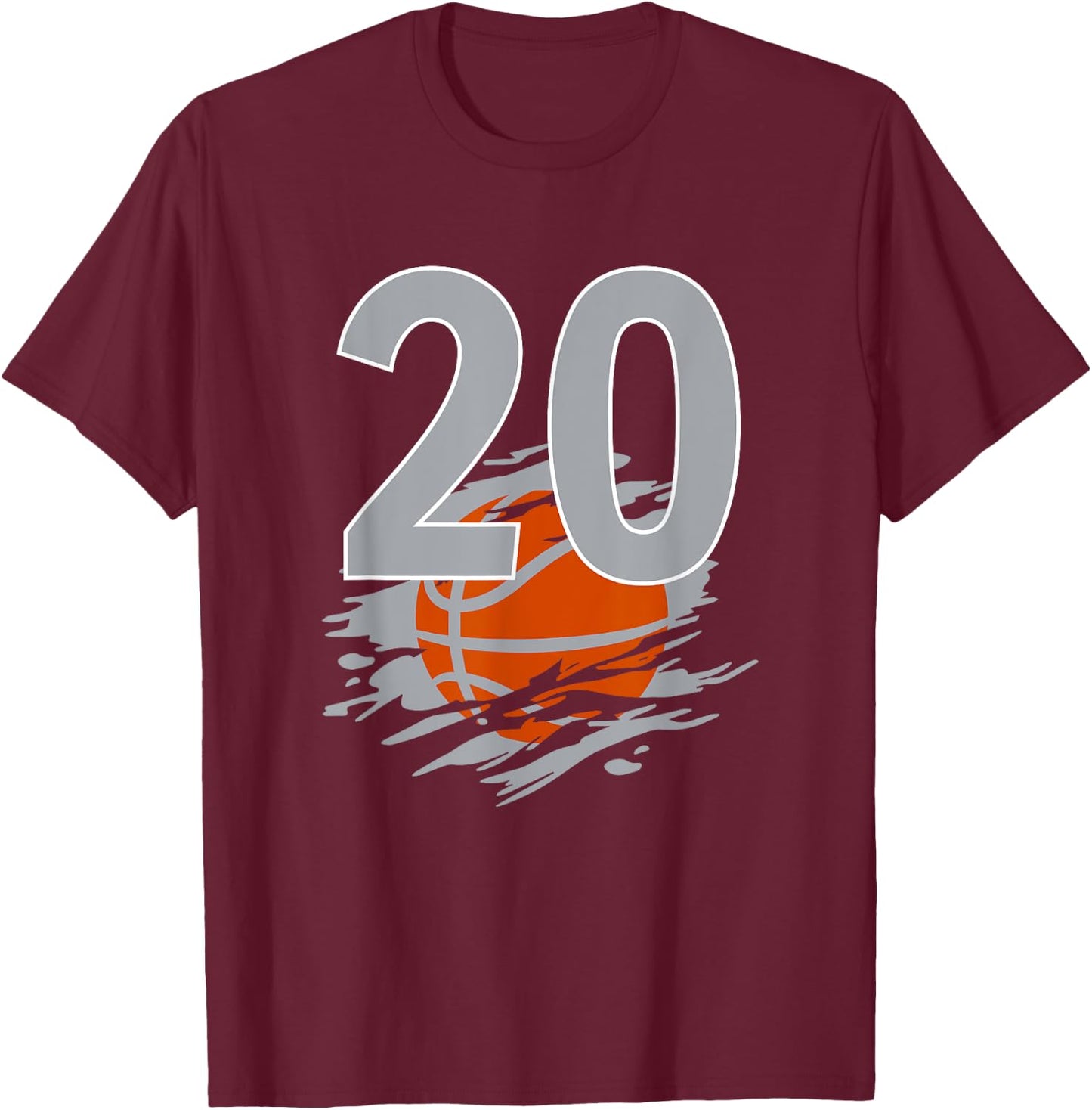 Jersey #20 Black White Basketball Team Number 20 Silver T-Shirt - T-Shirt | Maroon