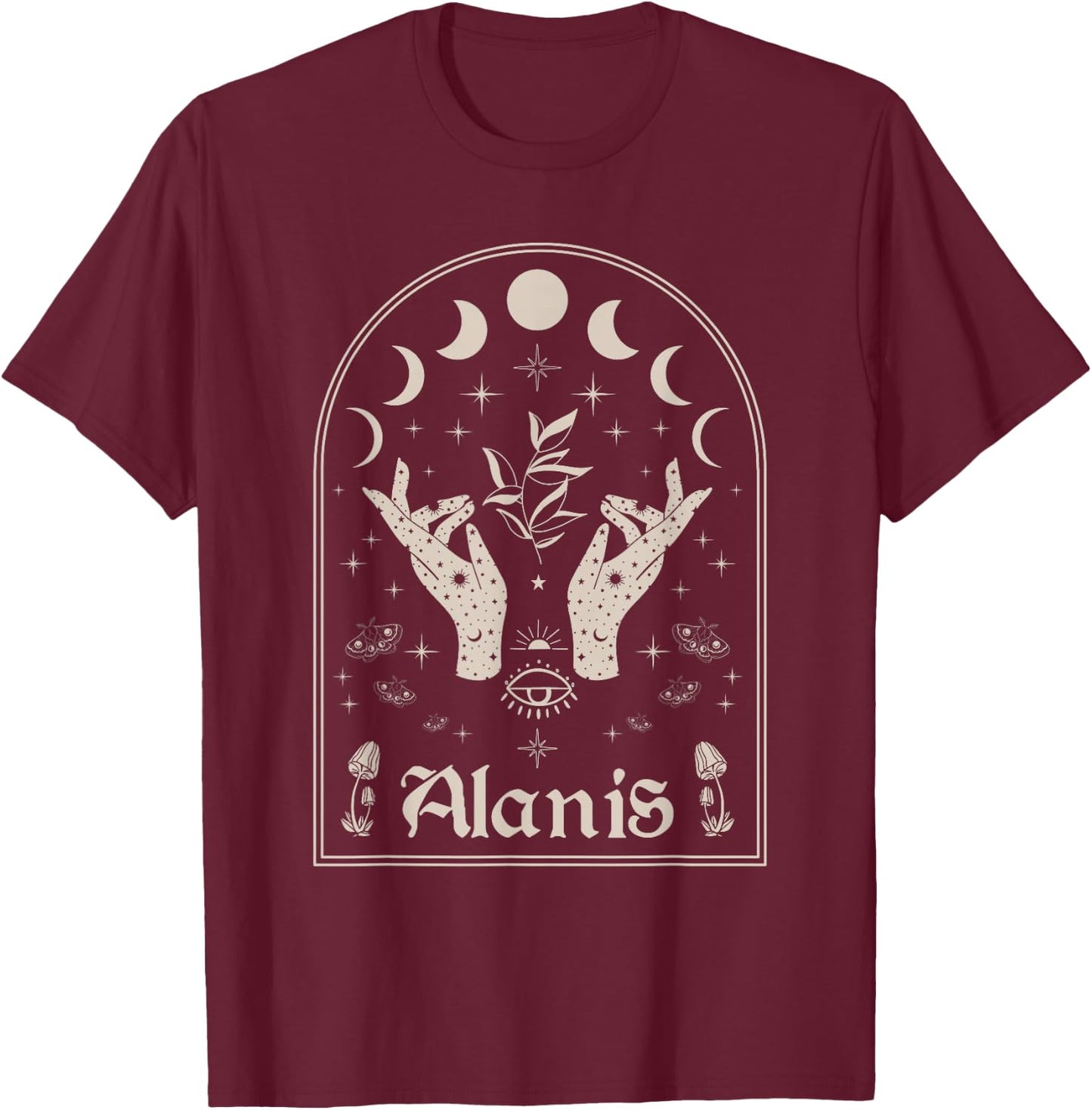 I Love Alanis Personalized Retro Moon First Name T-Shirt - T-Shirt | Maroon