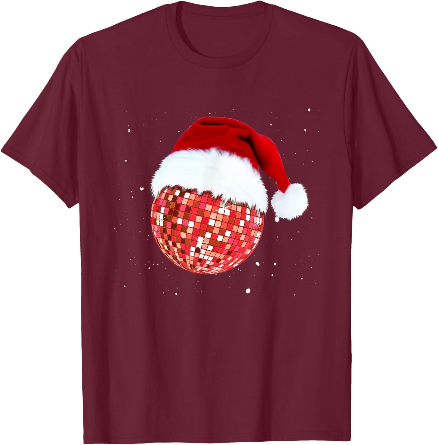 Disco Ball Santa Hat Christmas Funky Soul Music Lovers T-Shirt - T-Shirt | Maroon