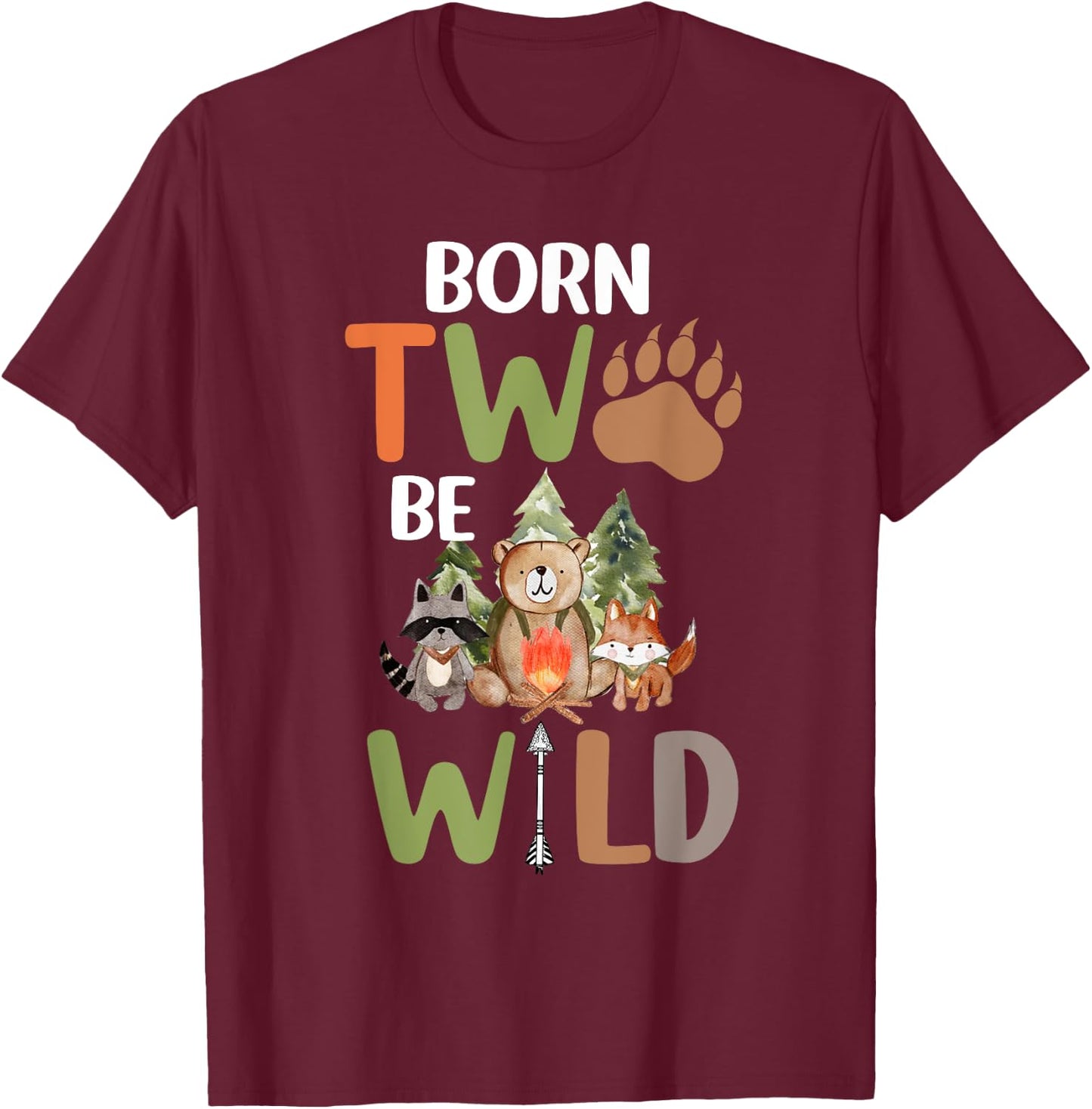 Born 2 Be Wild Birthday Decorations Boy 2nd Birthday Camping T-Shirt - T-Shirt | Maroon