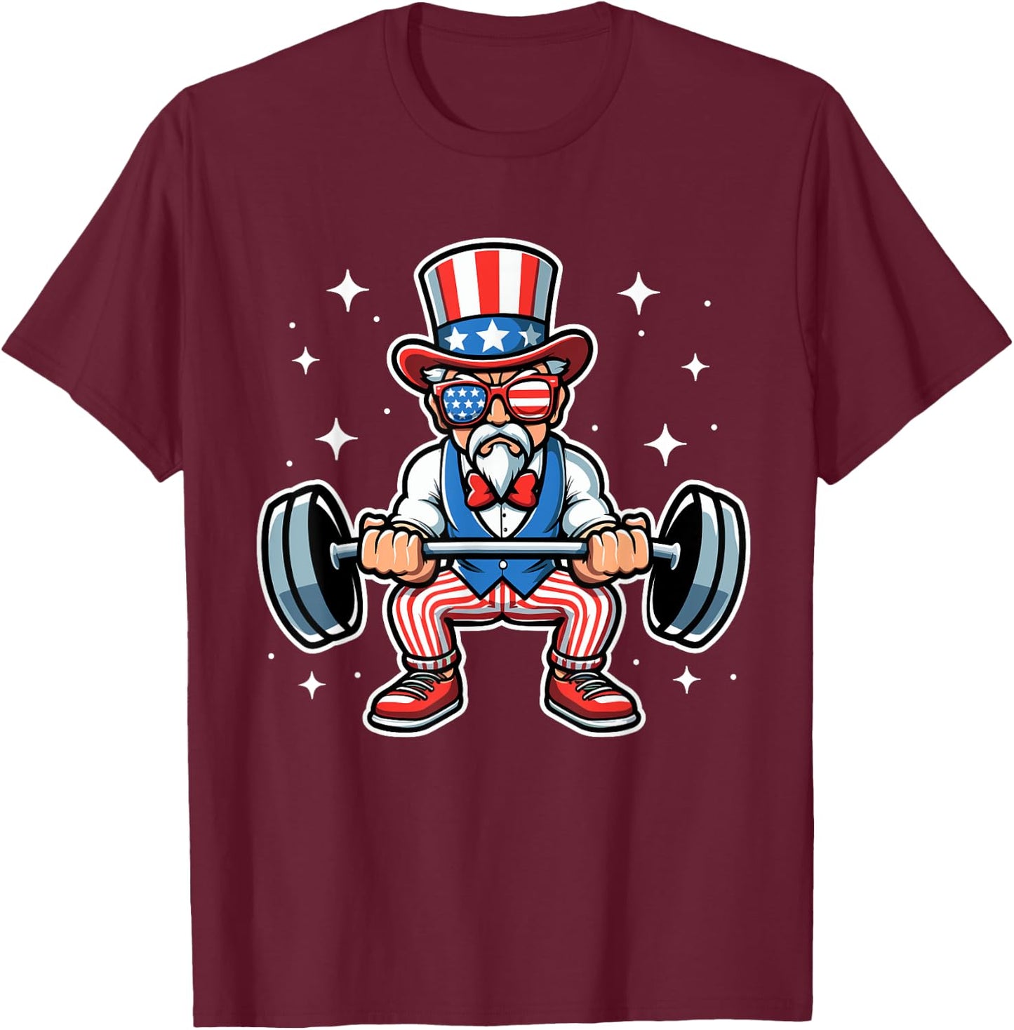 Uncle Sam Weightlifting 4th of July American Flag Workout T-Shirt - T-Shirt | Maroon