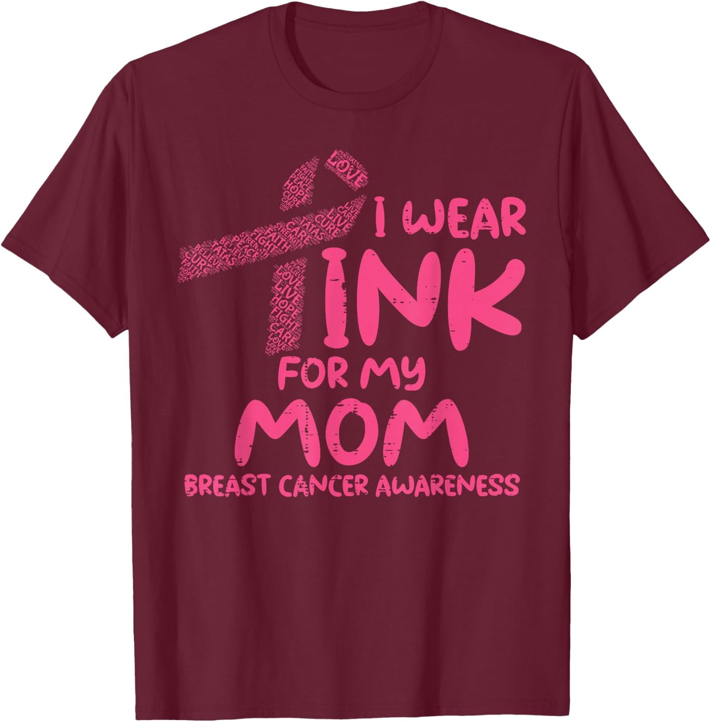 Wear Pink For My Mom Ribbon Kids Breast Cancer Awareness T-Shirt - T-Shirt | Maroon