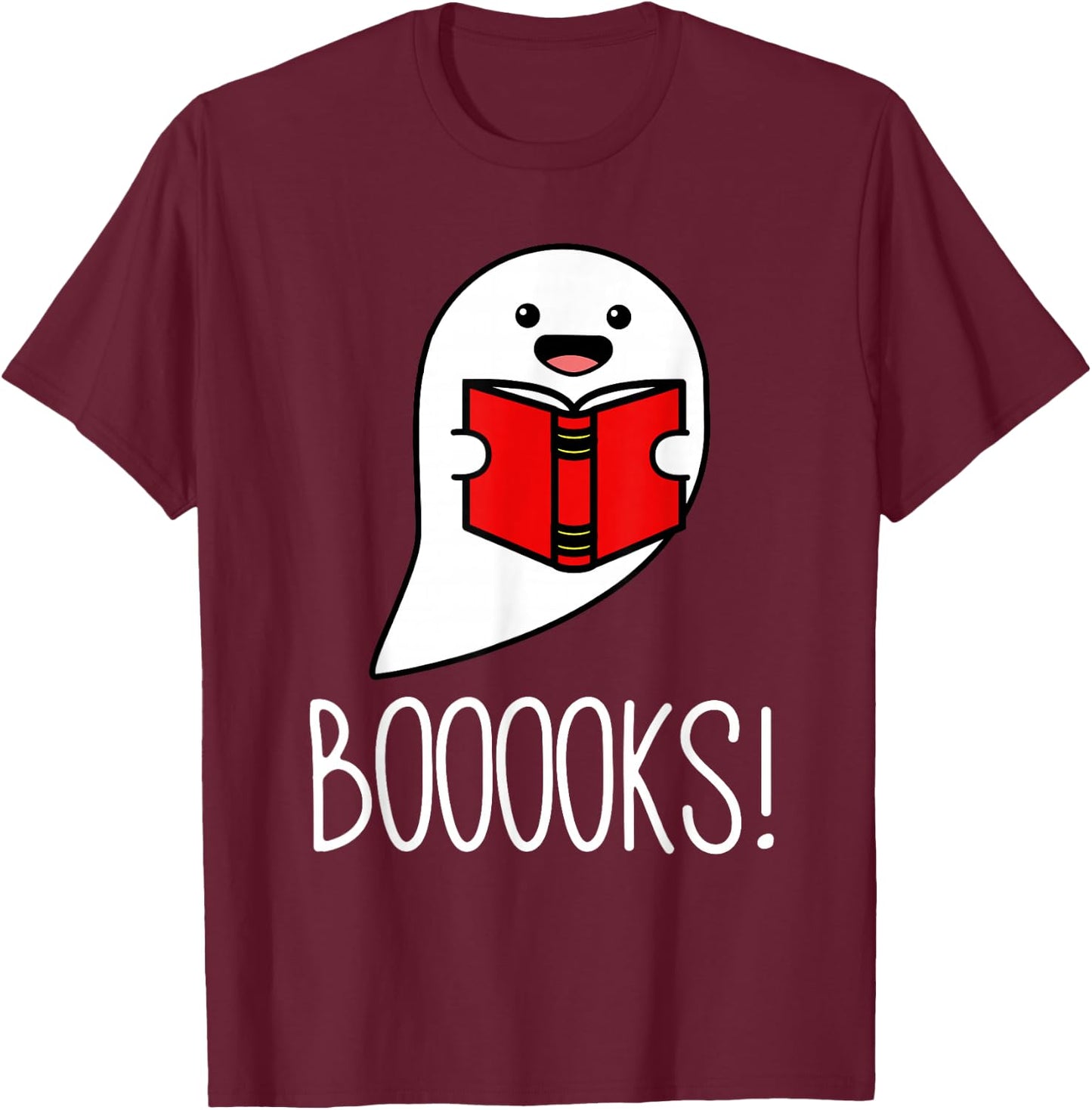 Booooks Funny Halloween Reading Teacher Ghost Librarian T-Shirt - T-Shirt | Maroon