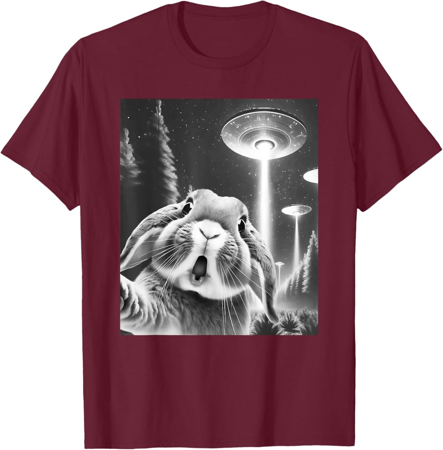 Funny Rabbit Alien UFO Taking a Selfie Animal Lover T-Shirt - T-Shirt | Maroon