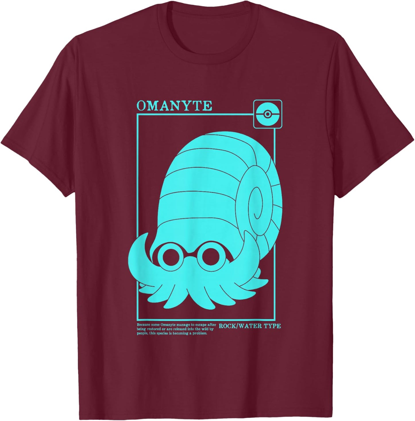 Pokémon Iconic Omanyte Description Card Big Chest Logo T-Shirt - T-Shirt | Maroon