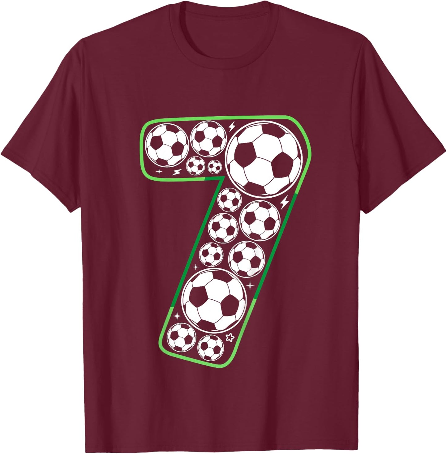 Kids Soccer 7th Birthday Seven 7 Year Old Boy Present 7 Yr Old T-Shirt - T-Shirt | Maroon