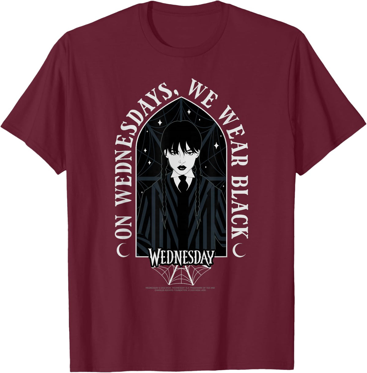 Wednesday On Wednesdays We Wear Black Goth Portrait T-Shirt - T-Shirt | Maroon