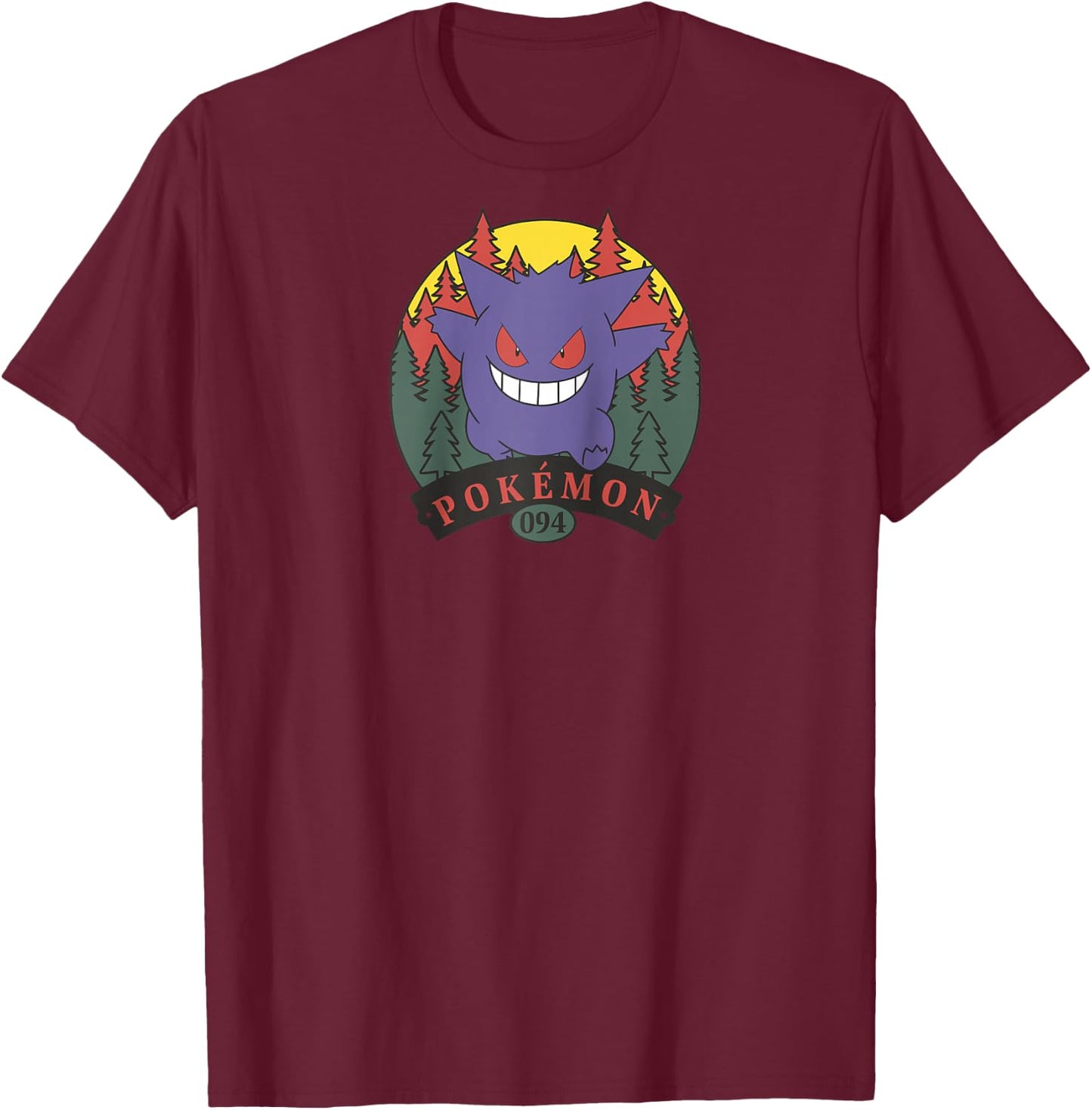 Pokémon 094 Gengar Outdoor Adventure Forest Park Badge Raglan Baseball T-Shirt - T-Shirt | Maroon