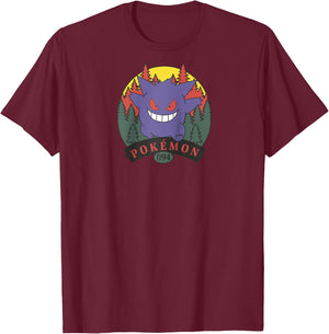 Pokémon 094 Gengar Outdoor Adventure Forest Park Badge Raglan Baseball T-Shirt - T-Shirt | Maroon