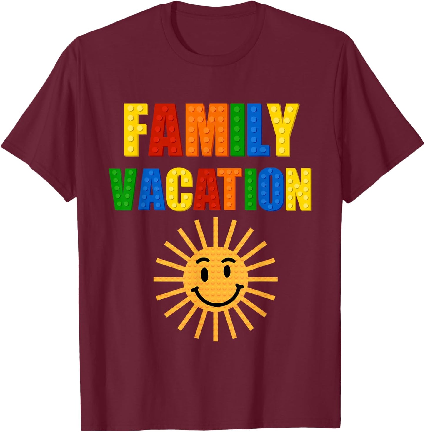 Building Bricks Family Vacation Matching Block Builder T-Shirt - T-Shirt | Maroon