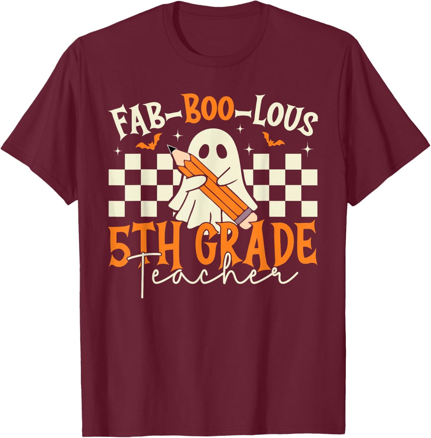Fab Boo Lous 5th Grade Teacher Retro Ghost Spooky Halloween T-Shirt - T-Shirt | Maroon