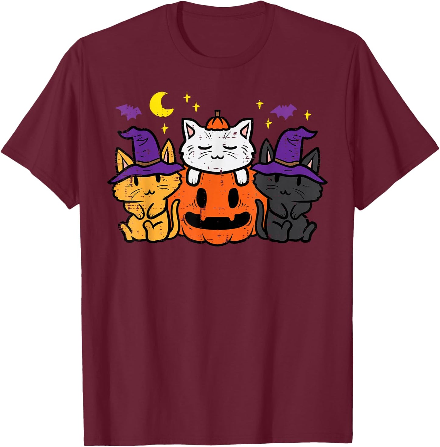 Halloween Cats Pumpkin Kitten Costume Girls Kids Youth Women T-Shirt - T-Shirt | Maroon