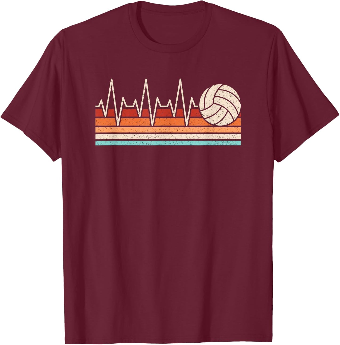 Volleyball Heartbeat Retro Volleyball Player Men Women Kids T-Shirt - T-Shirt | Maroon