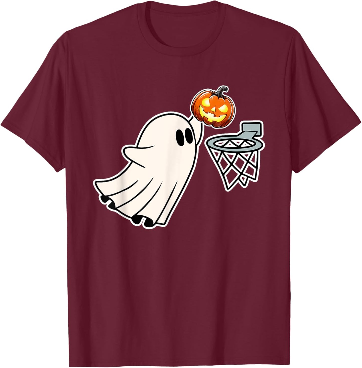 Basketball Ghost Slam Dunk Pumpkin Funny Halloween Costume T-Shirt - T-Shirt | Maroon