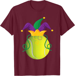Mardi Gras Tennis Ball Jester Hat Funny Tennis Lovers T-Shirt - T-Shirt | Maroon