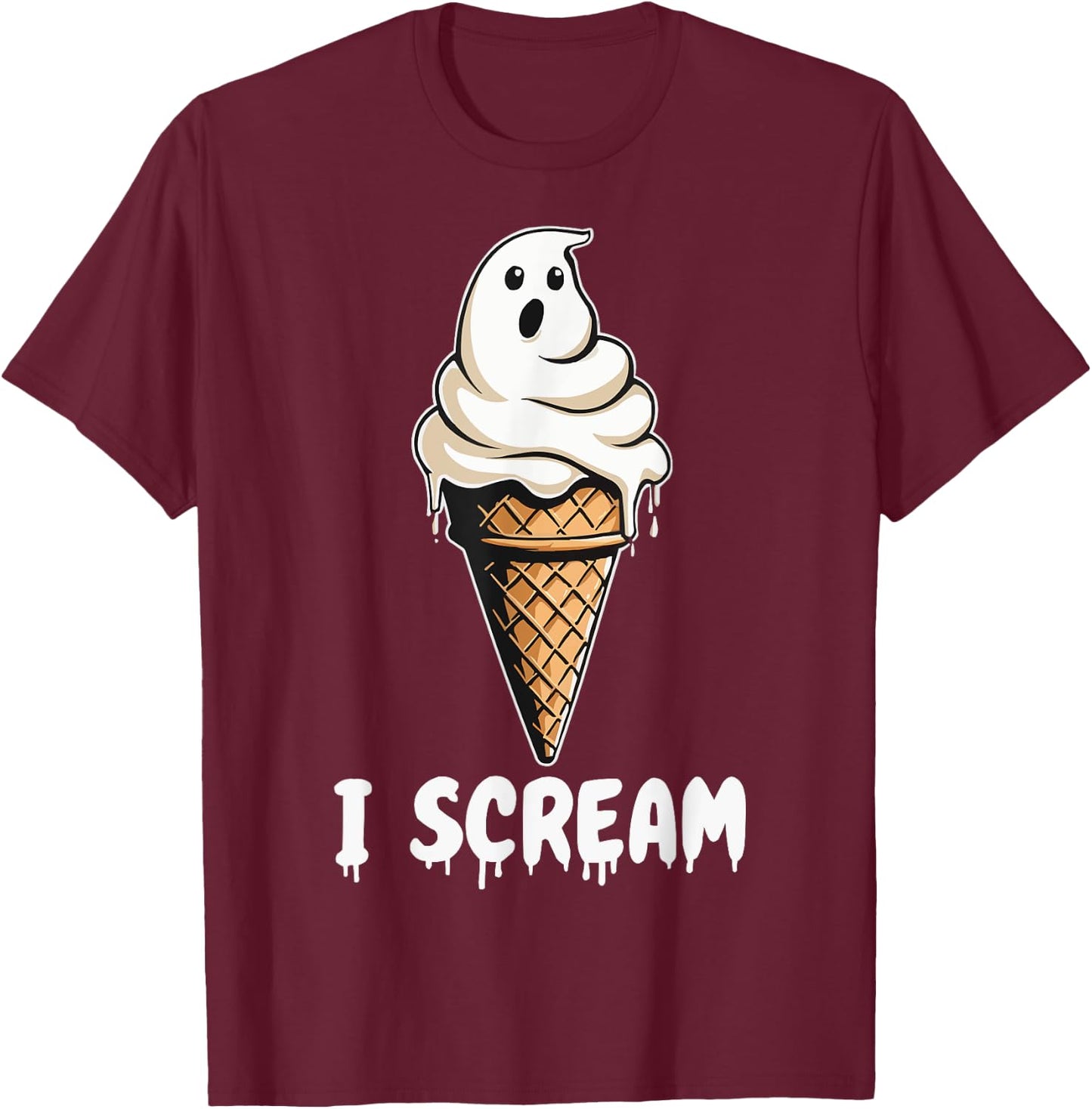 Funny Cute Ice Cream Ghost I Scream Halloween Party Costume T-Shirt - T-Shirt | Maroon