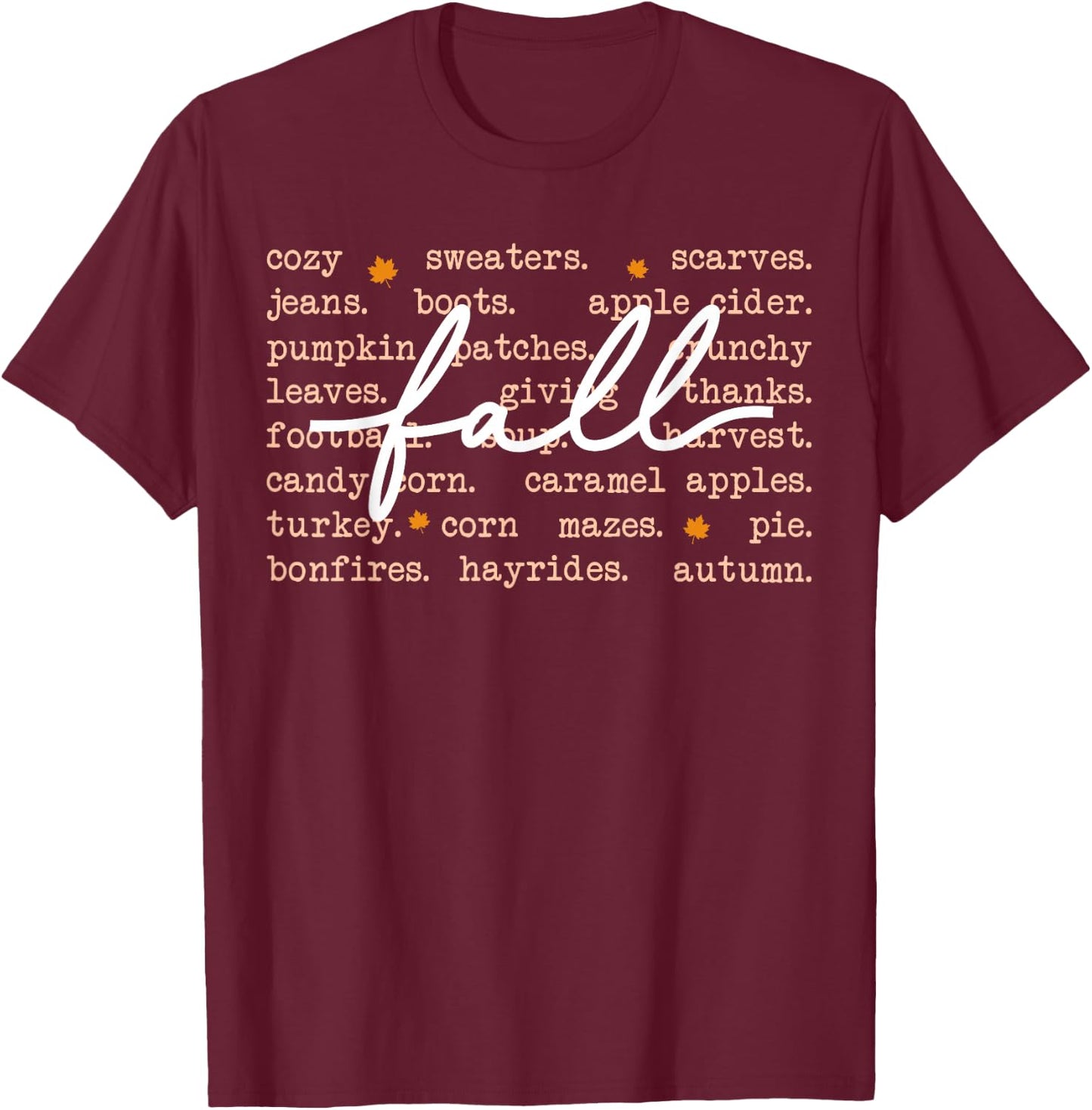 Fall Words Hello Fall Autumn Thanksgiving Pumpkin Season T-Shirt - T-Shirt | Maroon