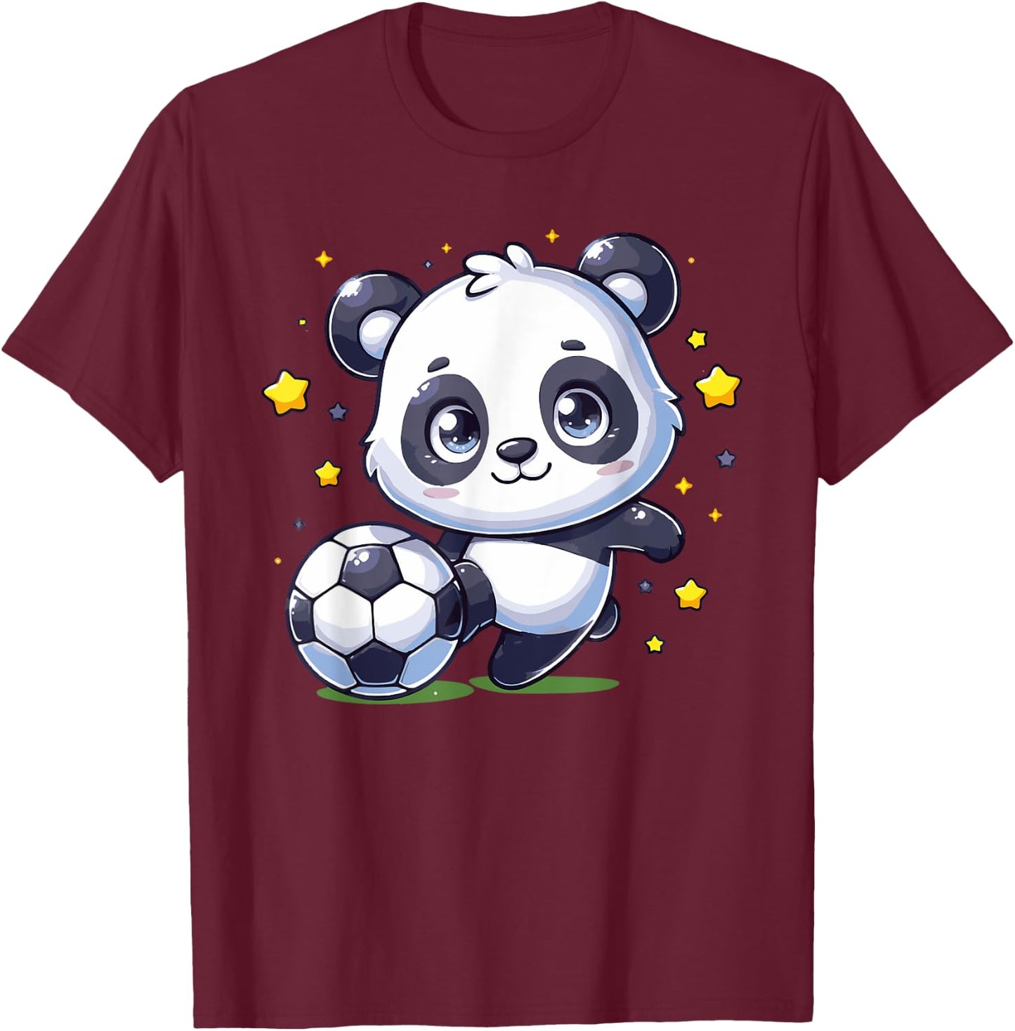 Soccer Player Panda Kicking Soccer Ball Cute Girls Graphic T-Shirt - T-Shirt | Maroon
