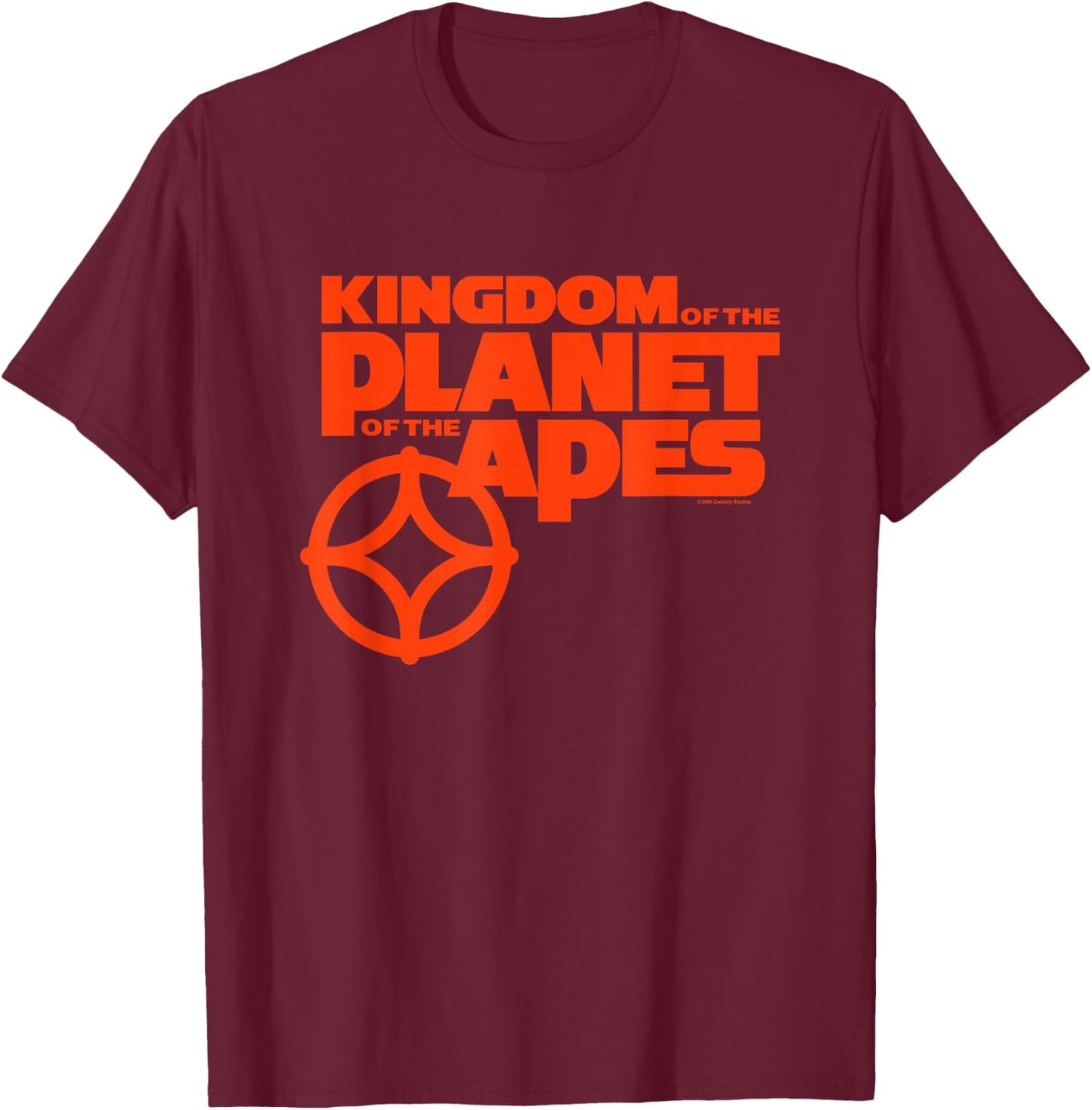 Kingdom of the Planet of the Apes Bold Title Red Text Logo T-Shirt - T-Shirt | Maroon