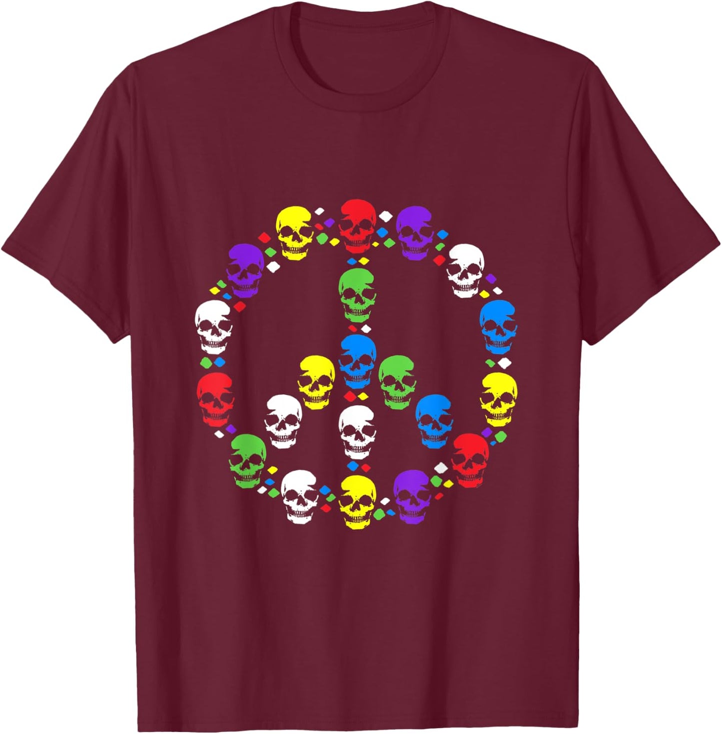 Skull Peace Sign T-Shirt - T-Shirt | Maroon