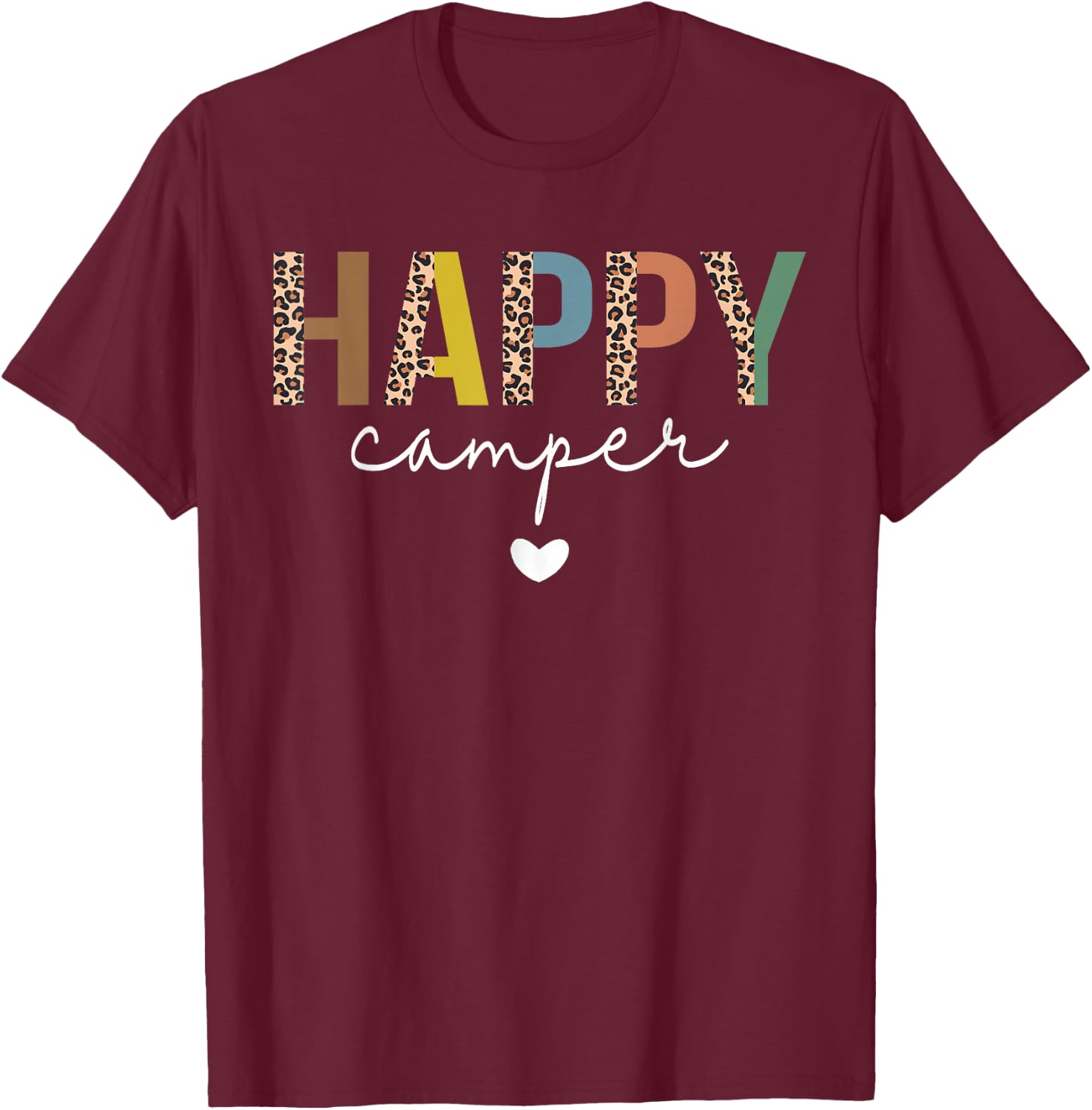Happy Camper Retro Vintage Leopard Matching Camping Crew T-Shirt - T-Shirt | Maroon