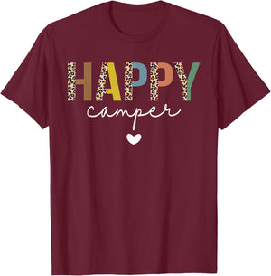 Happy Camper Retro Vintage Leopard Matching Camping Crew T-Shirt - T-Shirt | Maroon