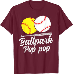 Ballpark Pop Pop Softball Baseball Pop Pop Grandpa T-Shirt - T-Shirt | Maroon