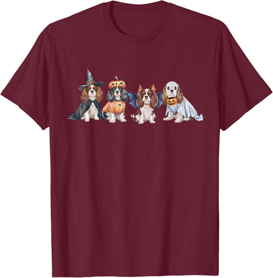 Cute Ghost Witch Cavalier king charles spaniel Halloween Dog T-Shirt - T-Shirt | Maroon