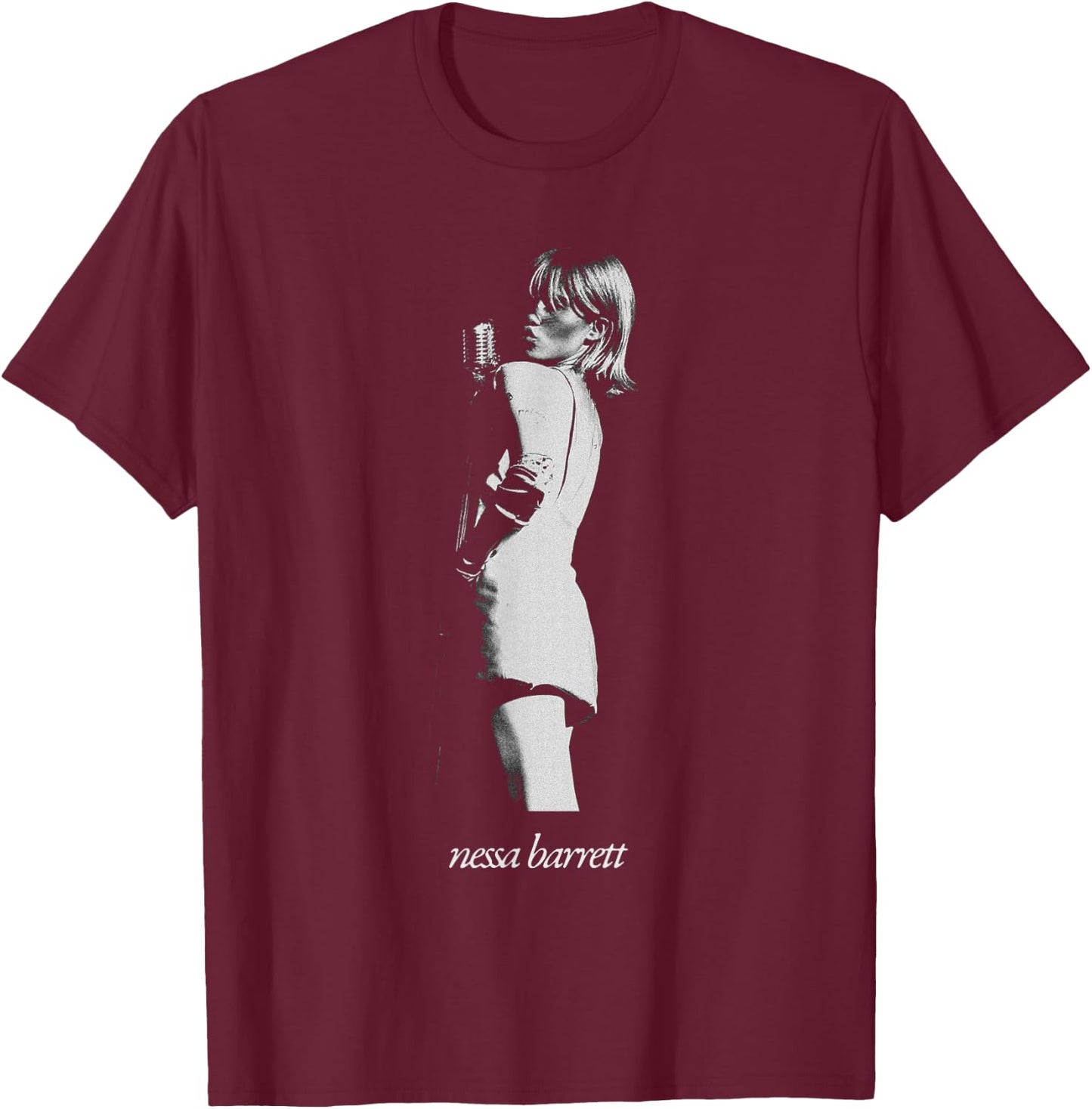 Nessa Barrett Microphone Pose , Small, Black T-Shirt - T-Shirt | Maroon