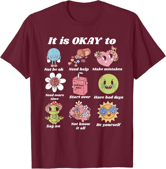 Mental Health Matters Groovy Smile Mental Health Awareness T-Shirt - T-Shirt | Maroon
