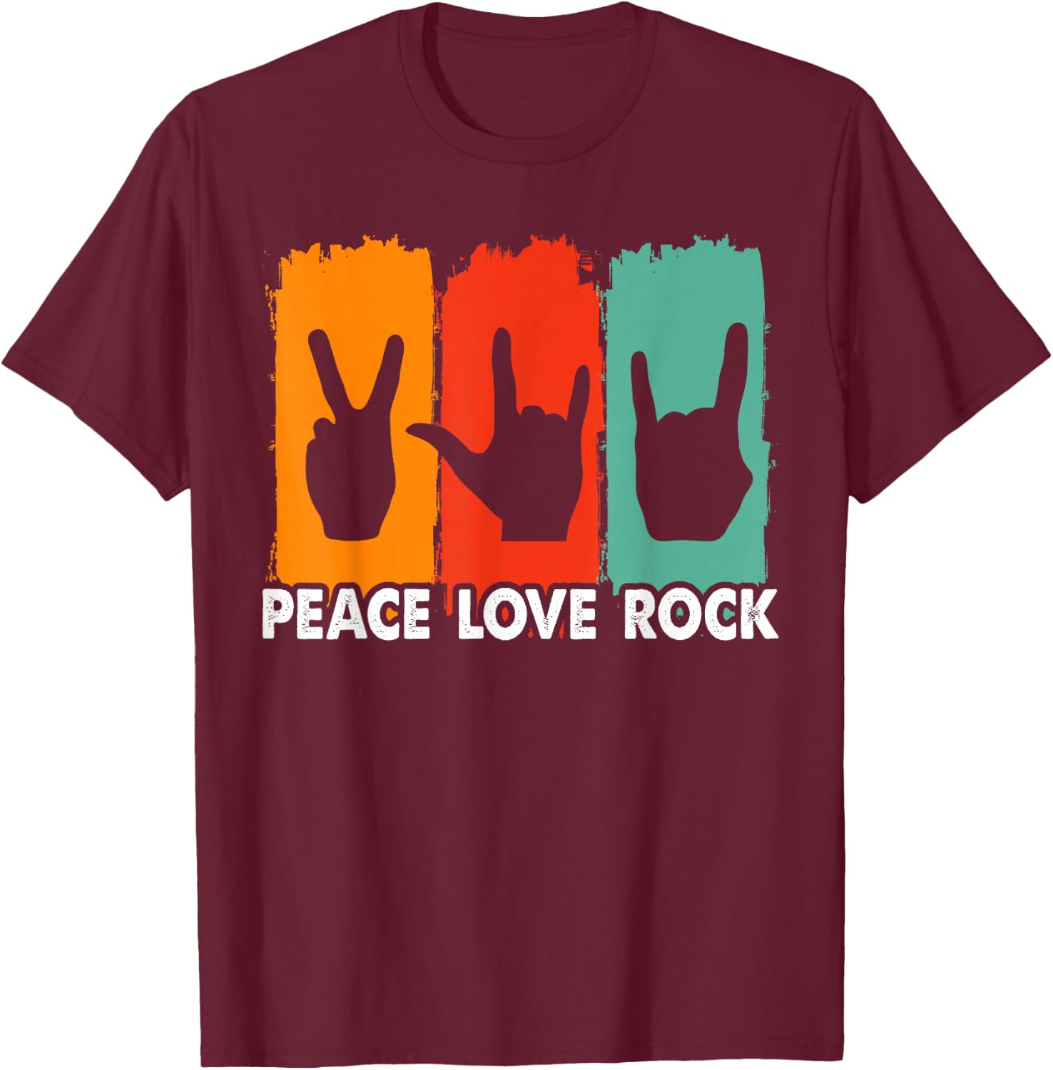 Classic Peace Love Rock Vintage Concert Band Rock Music T-Shirt - T-Shirt | Maroon