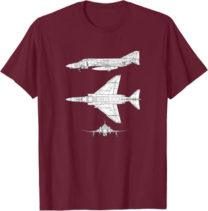 McDonnell Douglas F-4 Phantom II Blueprint Aircraft T-Shirt - T-Shirt | Maroon