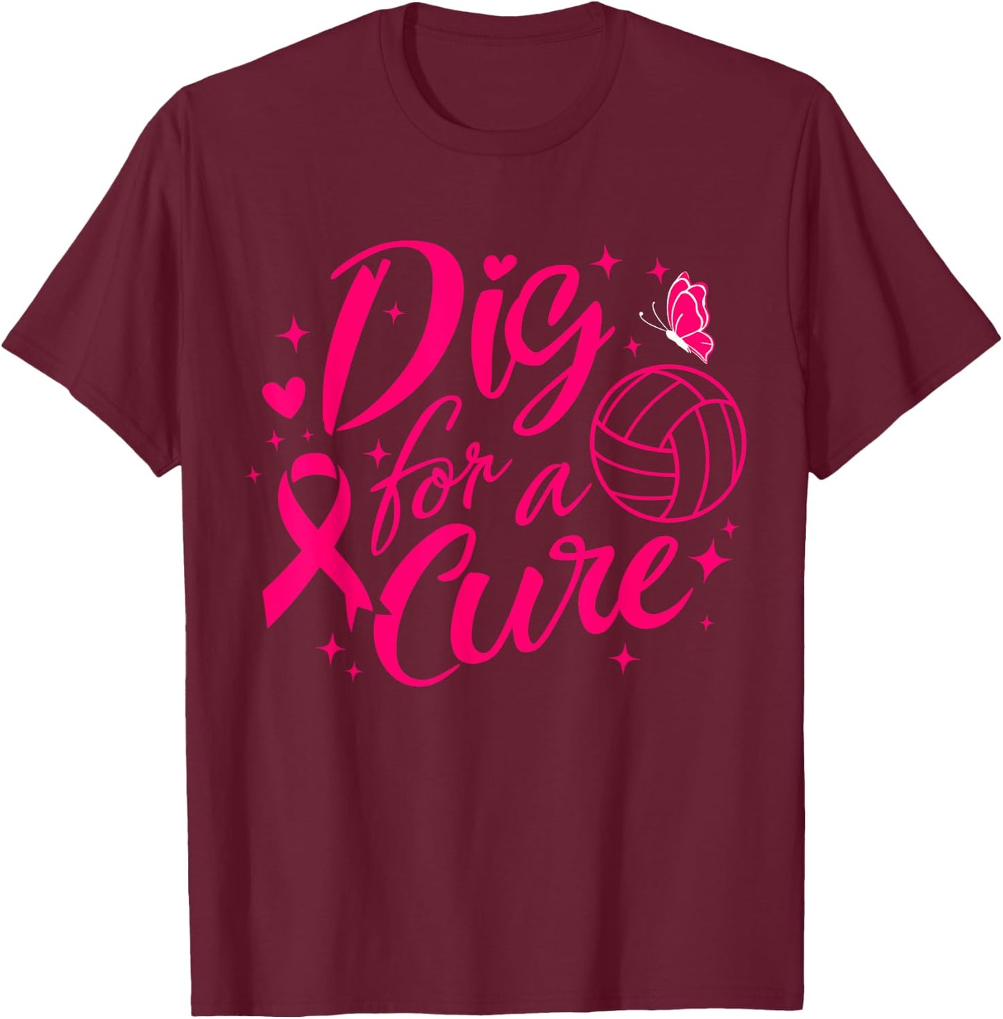 Dig For A Cure Breast Cancer Awareness Volleyball Pink T-Shirt - T-Shirt | Maroon