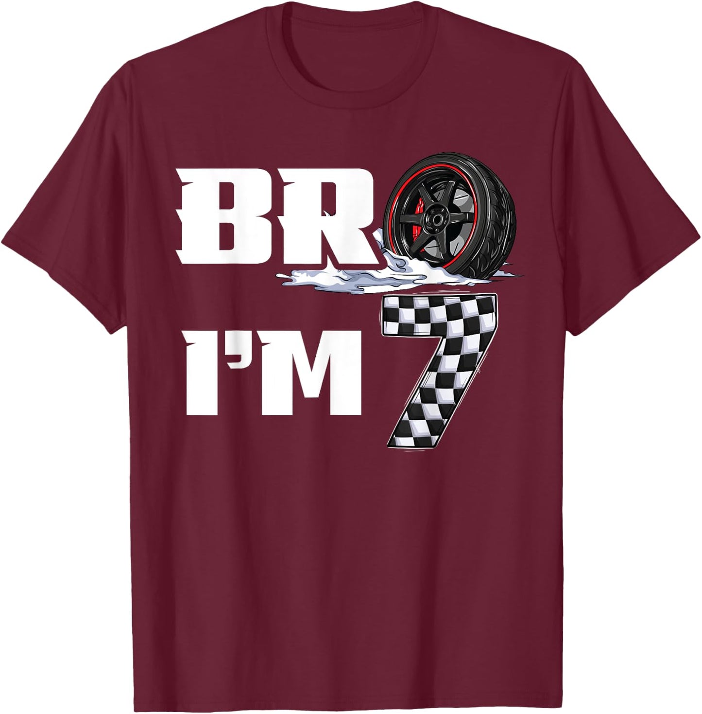 7th Birthday Boy pit crew Bro I’m 7 Year Old race car racing T-Shirt - T-Shirt | Maroon