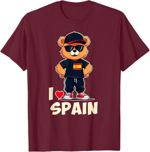 Spanish Flag Teddy Bear I Love Spain T-Shirt - T-Shirt | Maroon