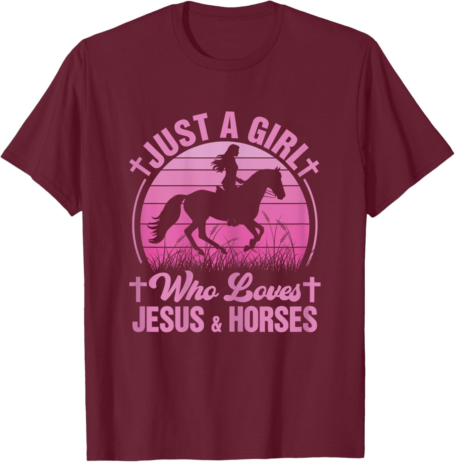 Horse-Shirt Just A Girl Who Loves Jesus & Horses Kids Girls T-Shirt - T-Shirt | Maroon