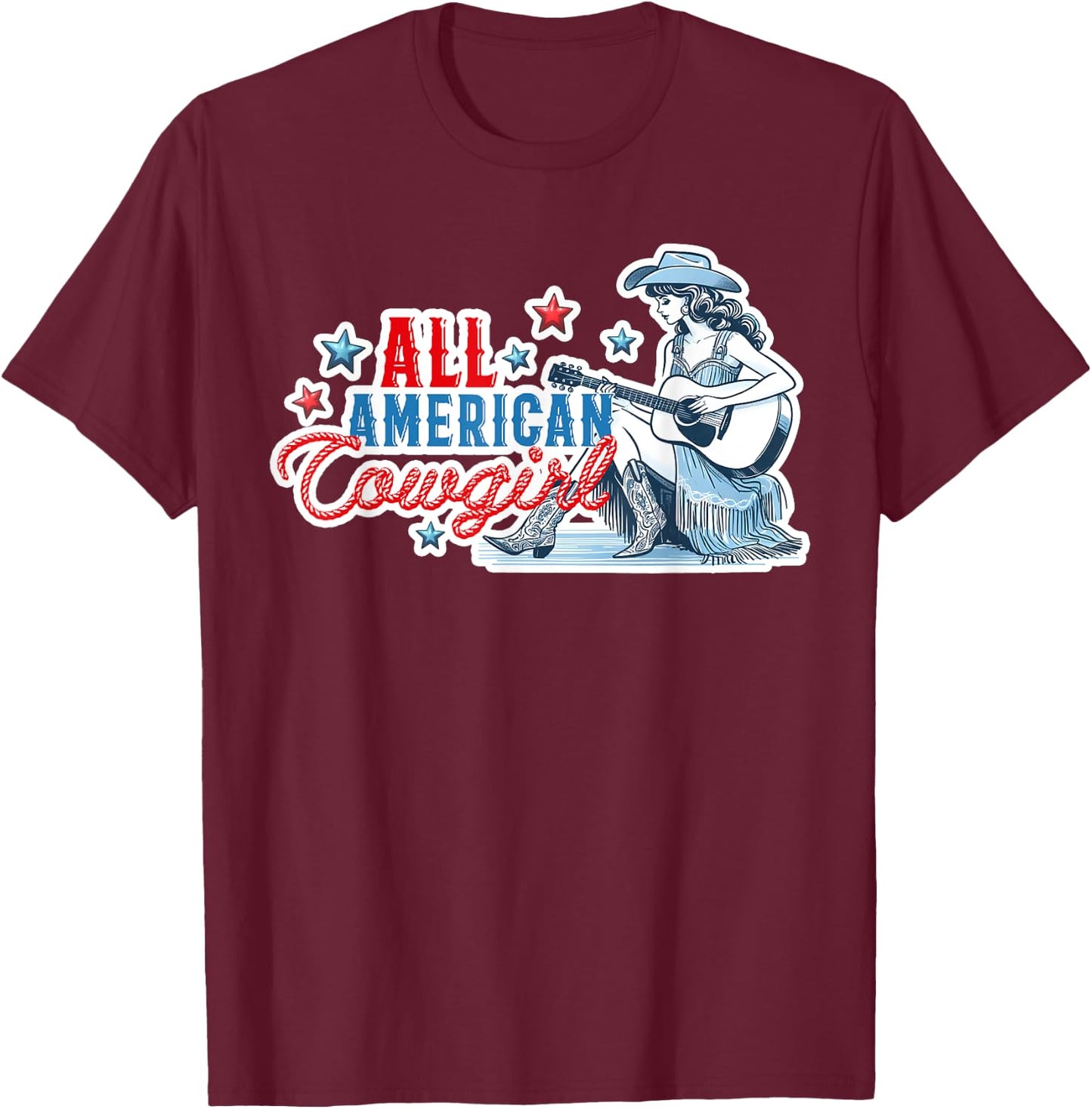 All American Cowgirl Women's Western Patriotic Rodeo Cowgirl T-Shirt - T-Shirt | Maroon