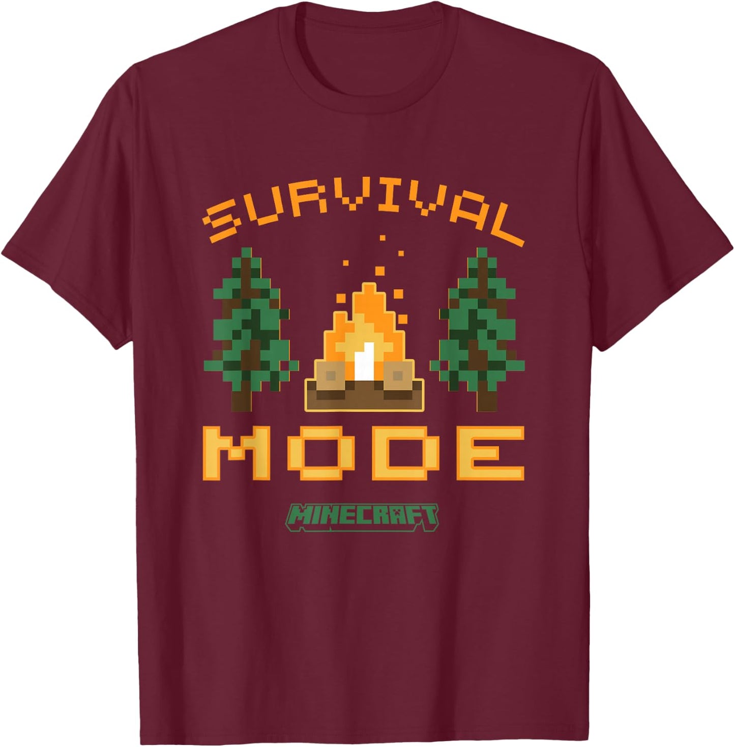 Minecraft Survival Mode Campfire in The Woods T-Shirt - T-Shirt | Maroon