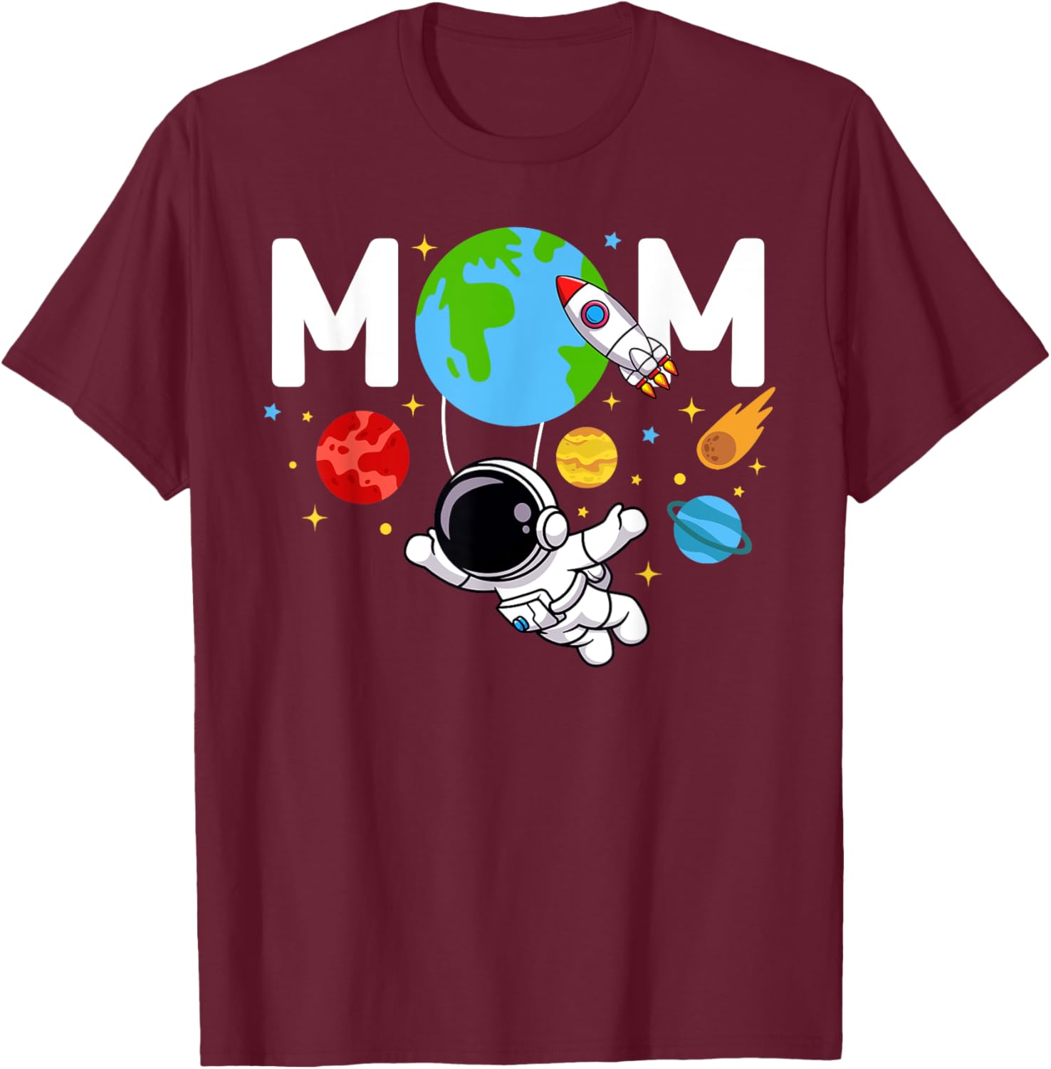 Mom Mommy Mother Space Astronaut Birthday Family Matching T-Shirt - T-Shirt | Maroon