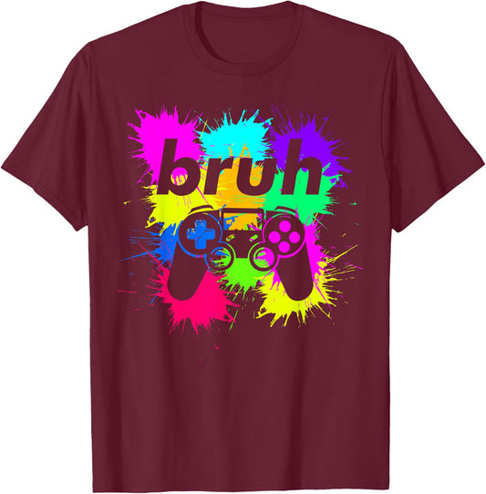 Bruh Meme Video Game Controller Cool Gamer Boy Teen Boys Men T-Shirt - T-Shirt | Maroon